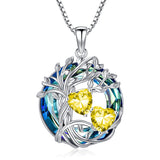 Sterling Silver 2 Heart Birthstone Austrian Crystal Tree of Life Pendant Necklaces