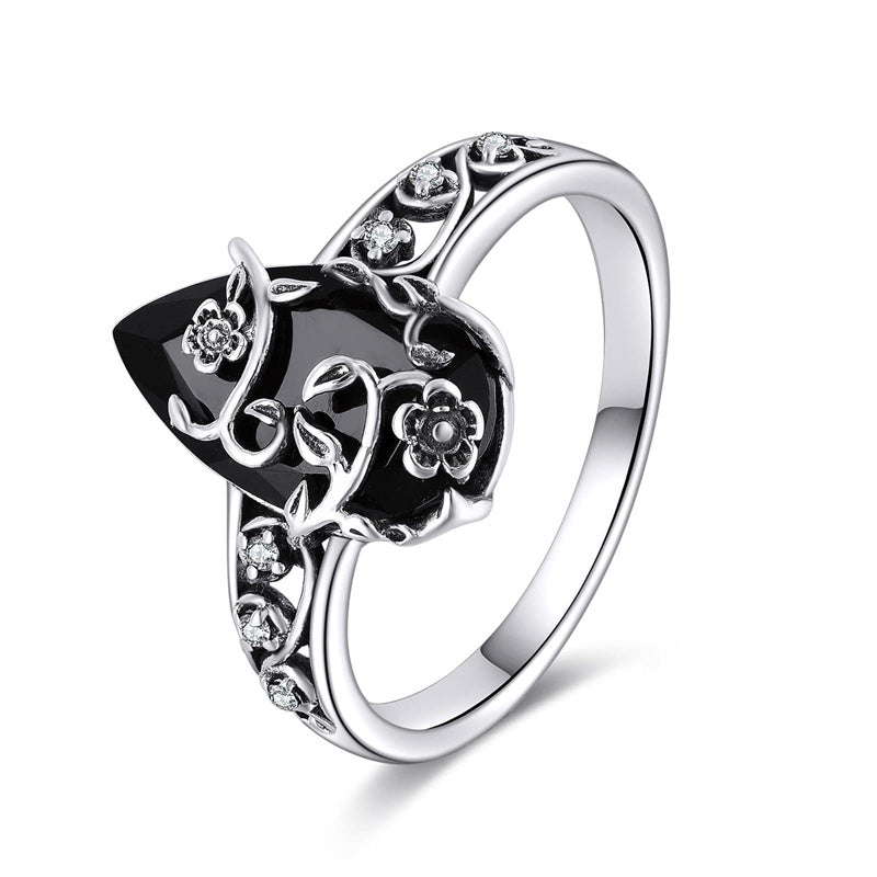 Sterling Silver Vintage Flower Rose Flower Tree Tree of Life Ring for Women