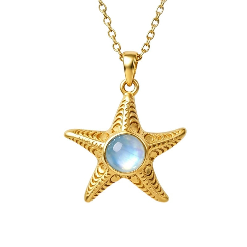 14K Gold Plated Moonstone Octopus Sea Turtle Conch Shell Starfish Seashell Ocean Necklace for Women