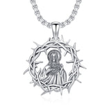 Sterling Silver Crown of Thorns Jesus St Benedict St Michael Pendant Necklace