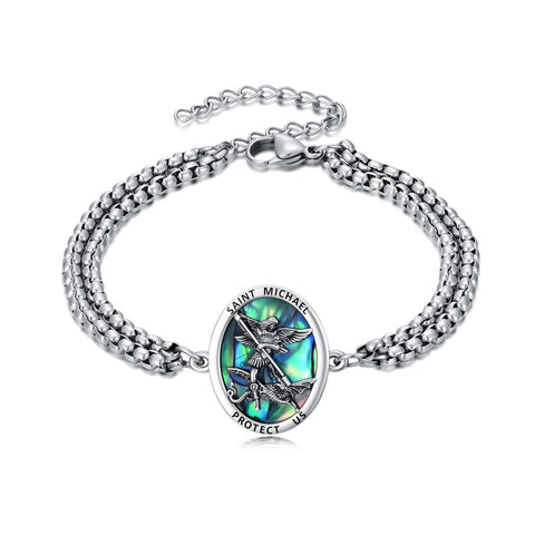 Sterling Silver Abalone Shell Saint Michael Bracelet Catholic Jewelry