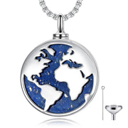 Earth Urn Necklace for Ashes 925 Silver World Map Pendant Globe Necklace Earth Planet Cremation Jewelry for Women Men