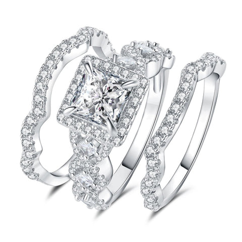 14K Gold Plated  1.5CT  Princess Cubic Zirconia Infinity Twist Engagement Rings  Anniversary Wedding Band Bridal Sets