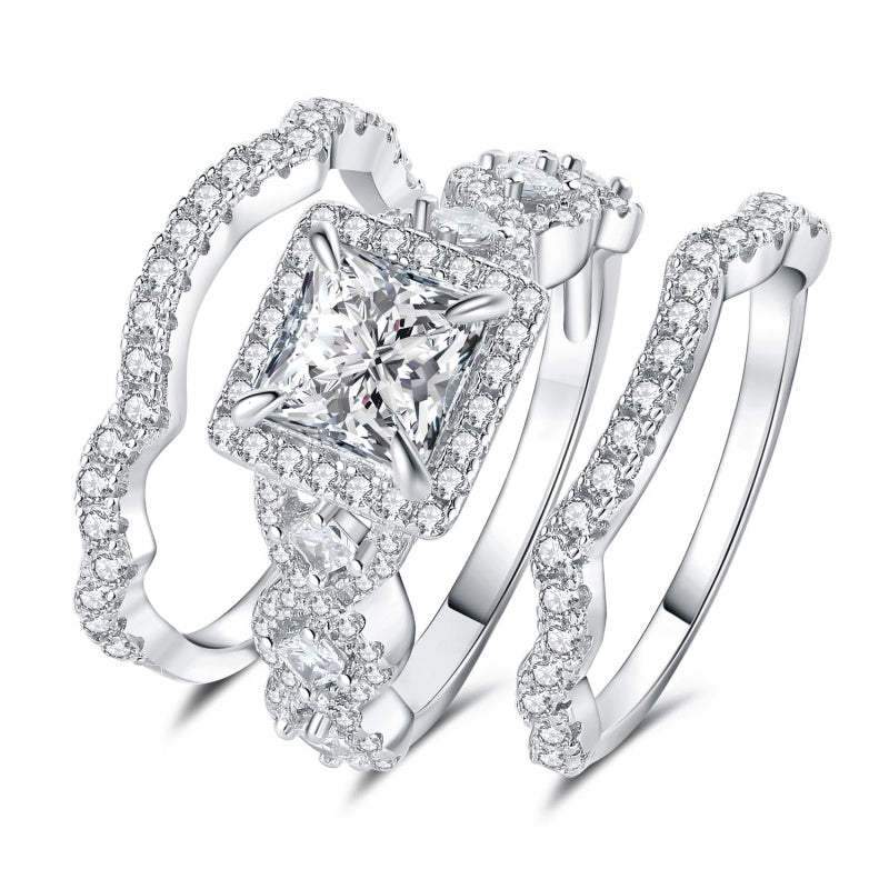 14K Gold Plated  1.5CT  Princess Cubic Zirconia Infinity Twist Engagement Rings  Anniversary Wedding Band Bridal Sets