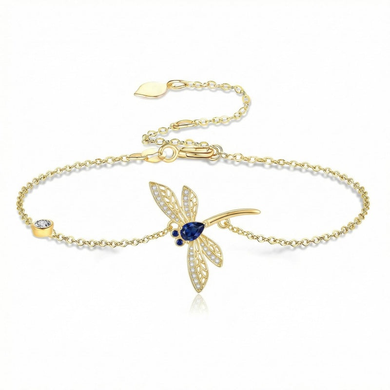 14K Gold Plated Birthstone Dragonfly Anklet Bracelet Birthday Gifts for Her