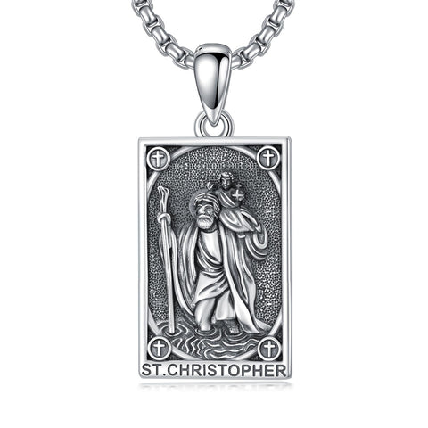 Sterling Silver Saint Anthony Saint Jude Saint Christopher   Saint Michael Amulet Religious Pendant Necklace