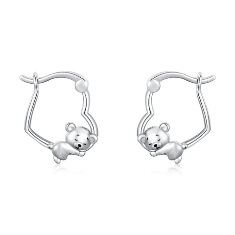 Sterling Silver Fox Frog Leopard Peacock Puppy Animal Hug Hoop Earrings