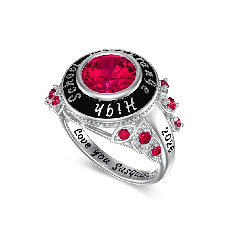 Sterling Silver Custom Birthstone Engraved High School College Class Ring for Women