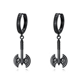 Sterling Silver Feather Arrowhead Axe Hoop Earrings