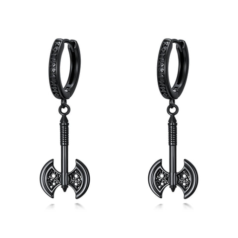 Sterling Silver Feather Arrowhead Axe Hoop Earrings