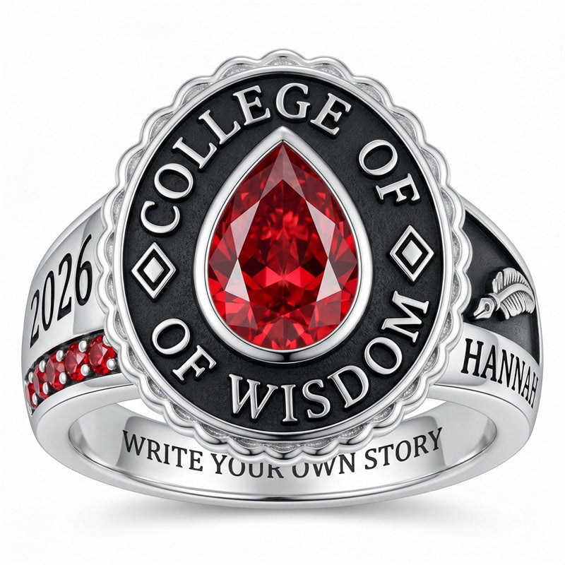 Sterling Silver Pear Birthstone Personalized Name Class Ring for Women