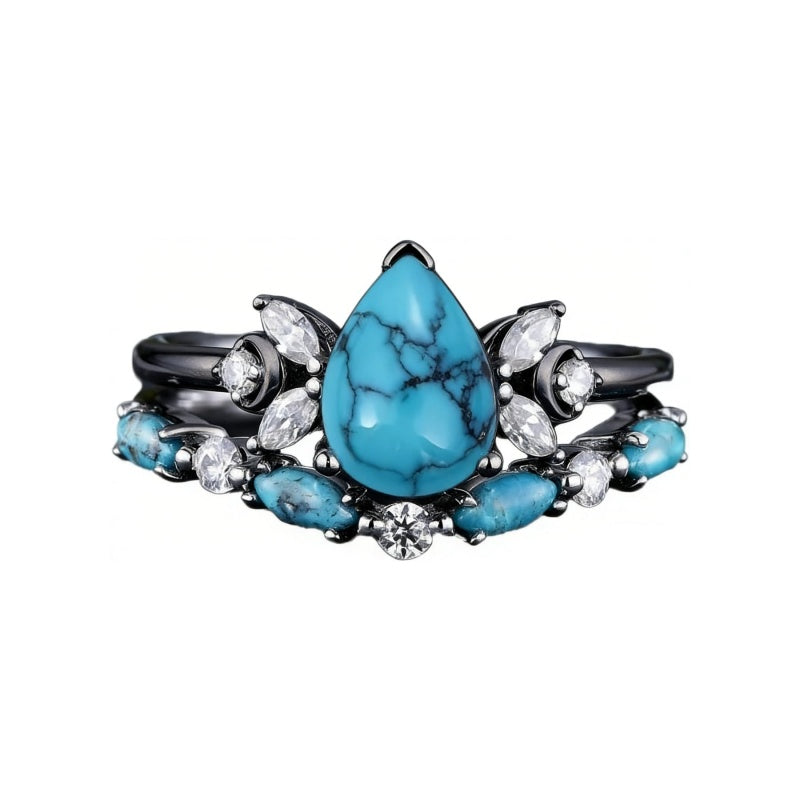 Sterling Silver 10K 14K 18K Gold Turquoise Engagement  Wedding Ring Set for Women