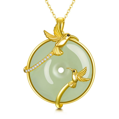 14K Gold Plated Natural Jade Hummingbird Cat Dragonfly Butterfly Bee Pendant Necklace for Women