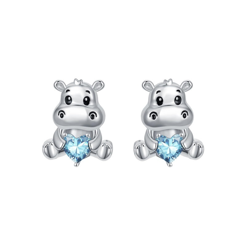 Sterling Silver Birthstone Otter Hippo Stud Earrings