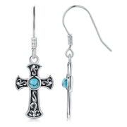 Sterling Silver Turquoise Cross Dangle Earrings