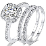 Copper Cubic Zirconia Three-in-One Halo Engagement Wedding Band Ring Set