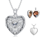 Sterling Silver Heart Crystal Personalized Picture Heart Locket Pendant Necklace