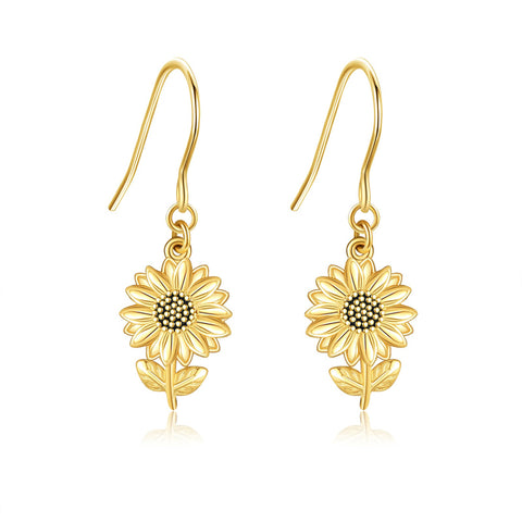 14k Yellow Gold Sunflower Dangle Earrings