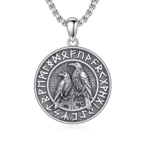 Sterling Silver Viking Raven Bear Odin Wolf Pendant Necklace for Men
