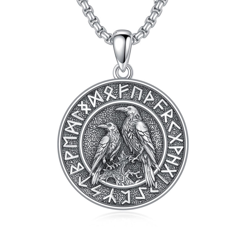 Sterling Silver Viking Raven Bear Odin Wolf Pendant Necklace for Men