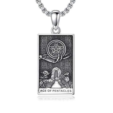 Sterling Silver Lovers Hierophant Magician Three of Swords Wheel of Fortune SkeletonTarot Card Pendant Necklace