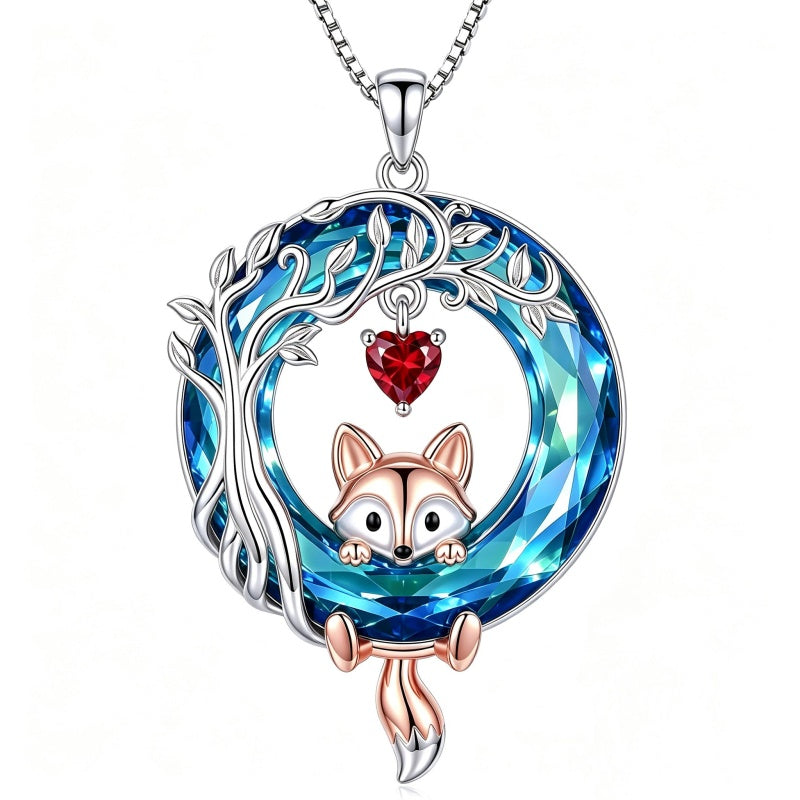 Sterling Silver Blue Crystal  Tree of Life Raccoon Bunny Cat Corgi  Pendant  Necklace  Anniversary Birthday Gifts