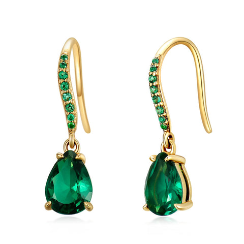 14K Created Emerald Dangle Earrings