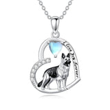 Sterling Silver Moonstone Pug Chihuahua Poodle German Shepherd Maltese Pendant Necklace Engraved wth I Love You Forever