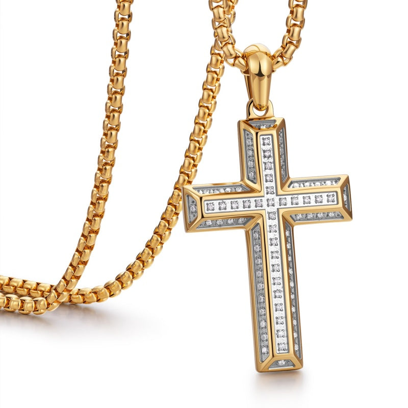 14K Gold Plated Cubic Zirconia Cross Necklace