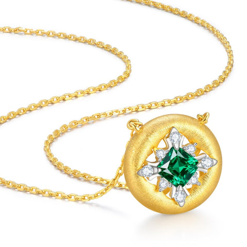 14K Gold Plated Lab-Grown Emerald Pendant Necklaces for Women