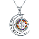 Sterling Silver Crystal Compass Pendant Necklace With Engraved