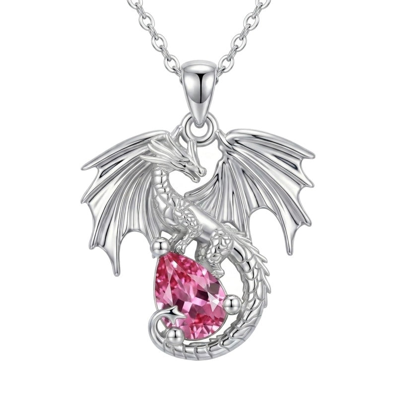 Sterling Silver Dragon Birthstone Necklace Jewelry Gifts for Dragon Lovers, Birthday Anniversary