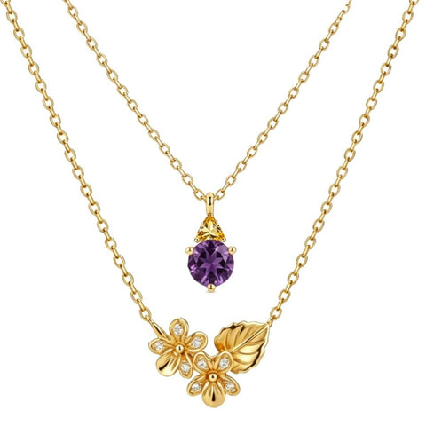 14K Gold Birthstone Birth Flower  Pendant Necklace Birthday Jewelry Gifts for Women