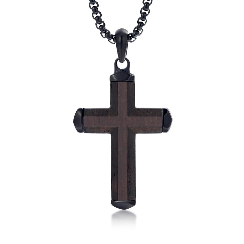 14K Gold Plated Wooden Abalone Shell Cross Pendant Necklacefor Men