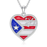 Sterling Silver Frog Flag Puerto Rico Pendant Necklace