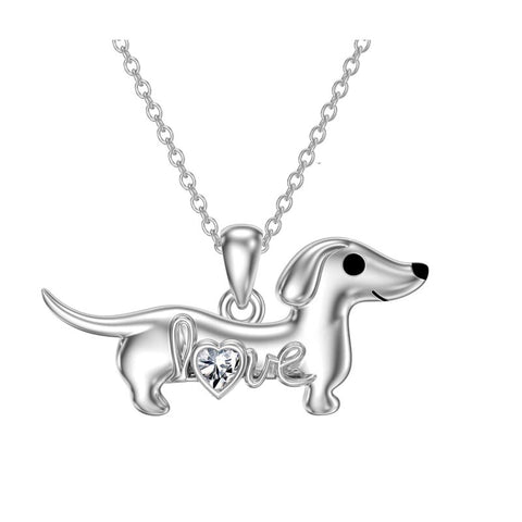 Sterling Silver Heart Birthstone  Dachshund Pendant Necklace