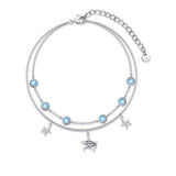 Sterling Silver Turtle Adjustable Beach Multi-layered  Anklet