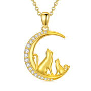 14K Gold Moon Cat Dog Rabbit Pendant Necklace