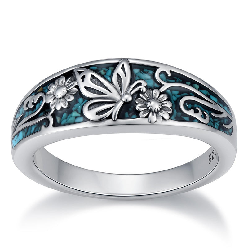 Sterling Silver Turquoise  Dragonfly Hummingbird Turtle Butterfly Mountain Celtic Knot Lotus Ring  Gifts for Women