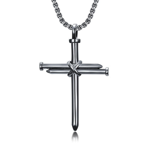 Sterling Silver 3 Nail Cross Pendant Necklace for Men