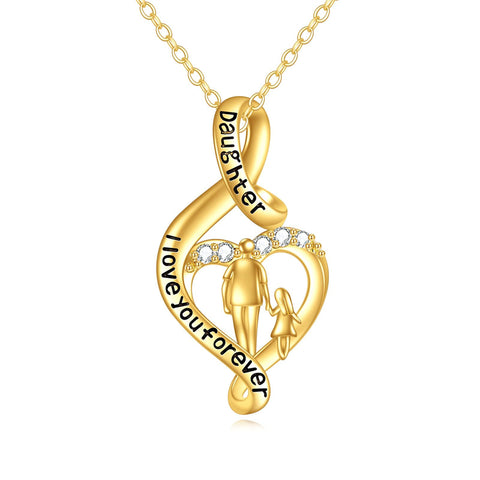 10K 14K 18K Gold Father Daughter Heart Pendant Necklace