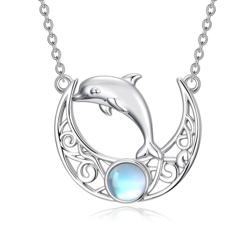 Sterling Silver Moonstone Celtic Knot Raccoon Otter Pig Dolphin Cow Pendant Necklace Birthday Mother's Day Gift
