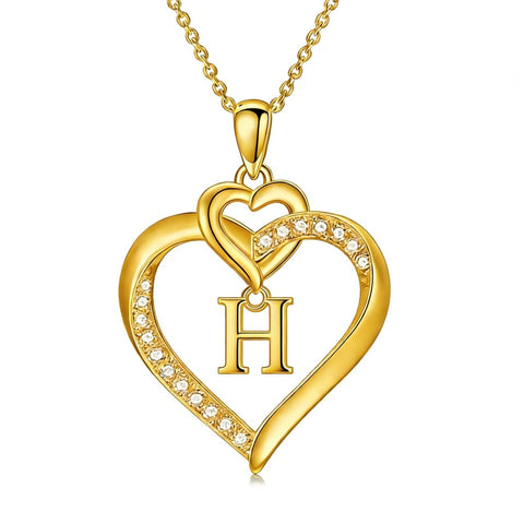 Heart Initial A-Z Pendant Necklace for 14K Gold Plated Women Initials Jewelry Gifts