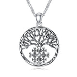 Sterling Silver Jerusalem Tree of Life Cross Religious Pendant Necklace