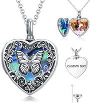 Sterling Silver Personalized Photo Engraved Abalone Shell Butterfly Dragonfly Urn Necklace for Ashes