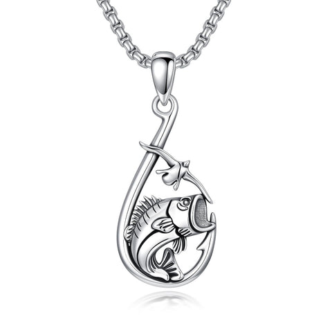 Sterling Silver Deer Bass Fish Wild Duck Fish Hook Pendant Necklace Hunting Jewelry Gifts for Men