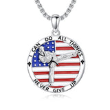 Sterling Silver American Flag Baseball  Basketball Boxing Football Golf Sports Pendant Necklace