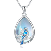 Sterling Silver MoonstoneBlue JayCardinal Pendant Necklace