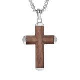 14K Gold Plated Wooden Abalone Shell Cross Pendant Necklacefor Men