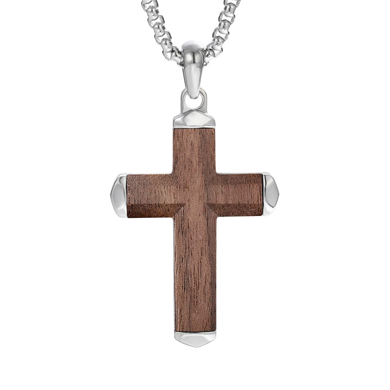14K Gold Plated Wooden Abalone Shell Cross Pendant Necklacefor Men